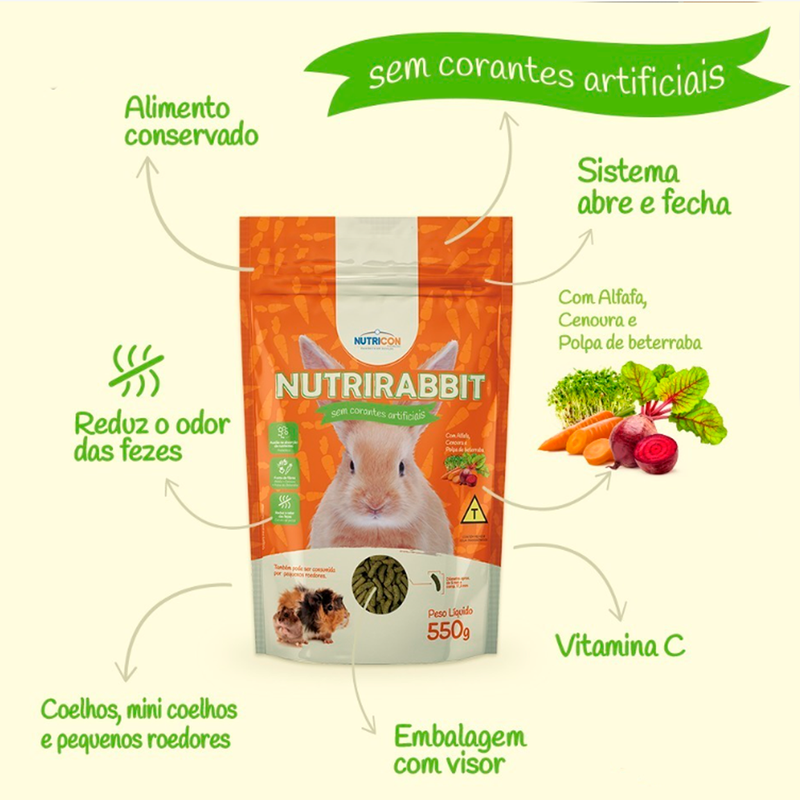 Ração Coelhos Roedores Nutricon Nutrirabbit (500g)