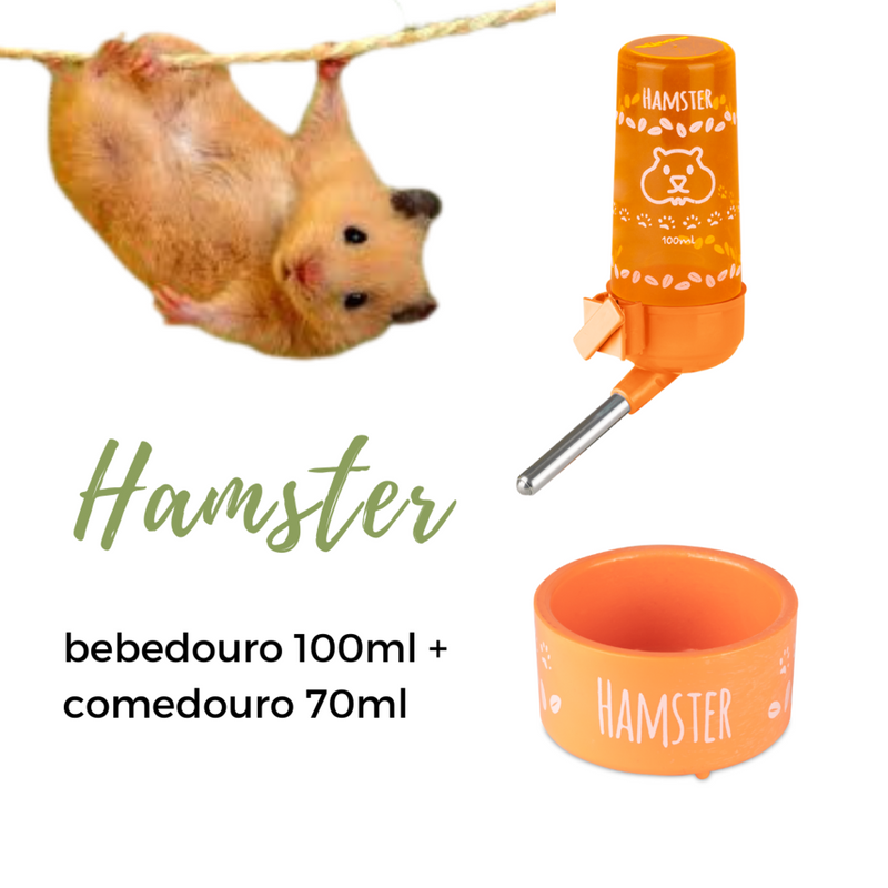 Kit Hamster - Bebedouro 100 ml + Comedouro 70 ml (laranja)