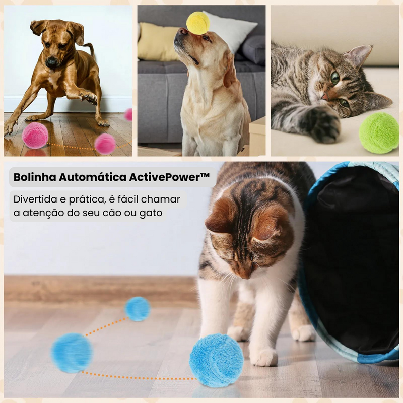 Bola Automática Divertida Anti-ansiedade - Cães e Gatos - ActivePower